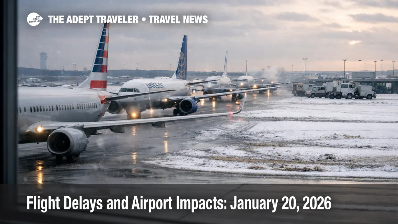 U.S. airport delays January 20 as jets queue at Chicago O'Hare in winter operations, signaling tight connections