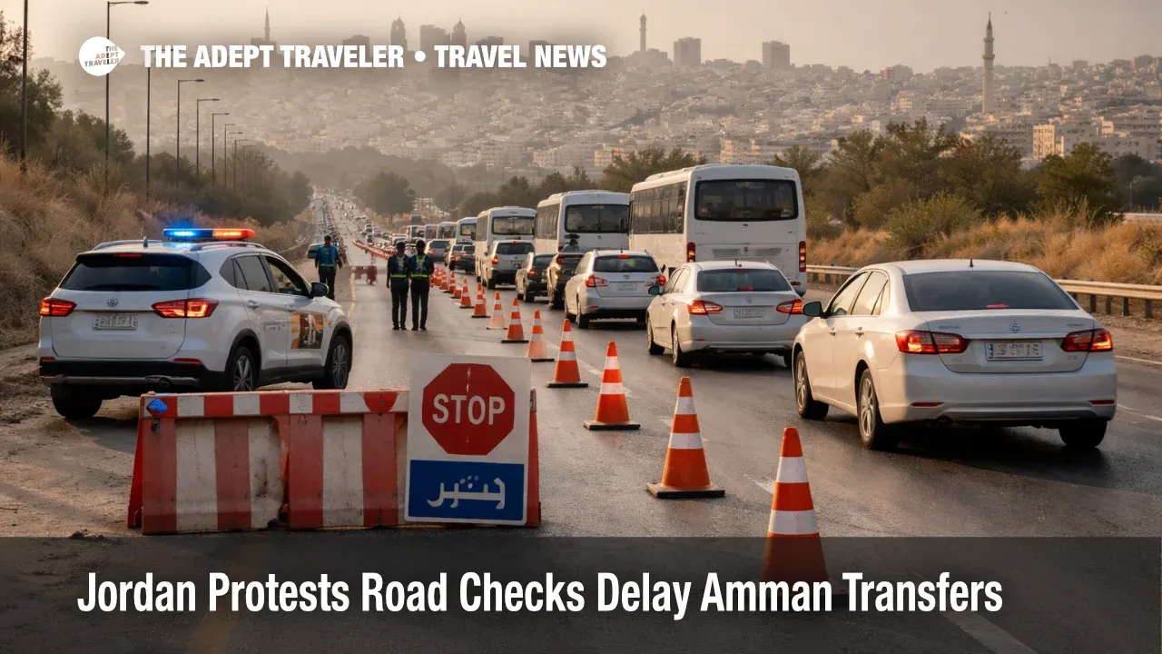 Jordan protests road checks slow Amman airport highway traffic, increasing transfer buffer needs