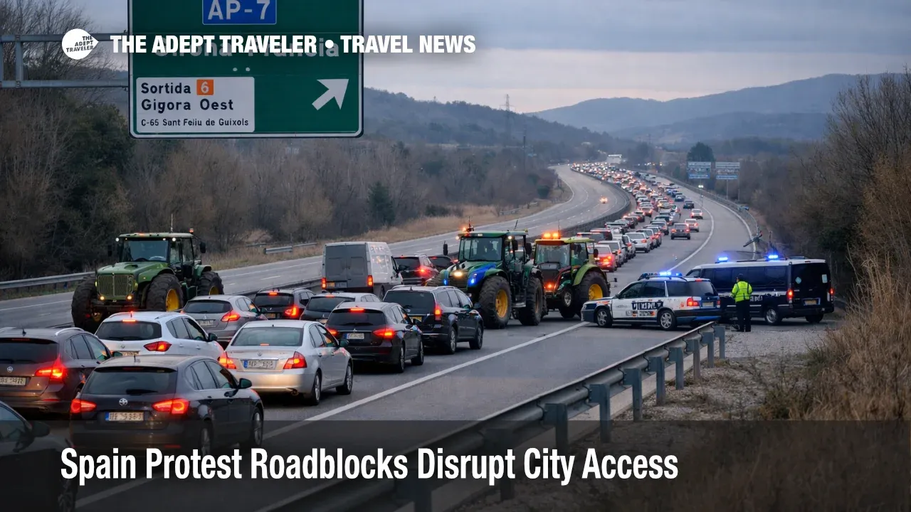 Spain protest roadblocks stop AP 7 traffic near Girona, delaying transfers and timed entry plans