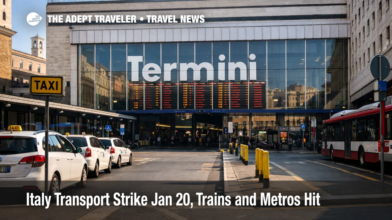 Italy nationwide transport strike January 20, 2026 disrupts Roma Termini departures, signaling risky rail and transfer plans