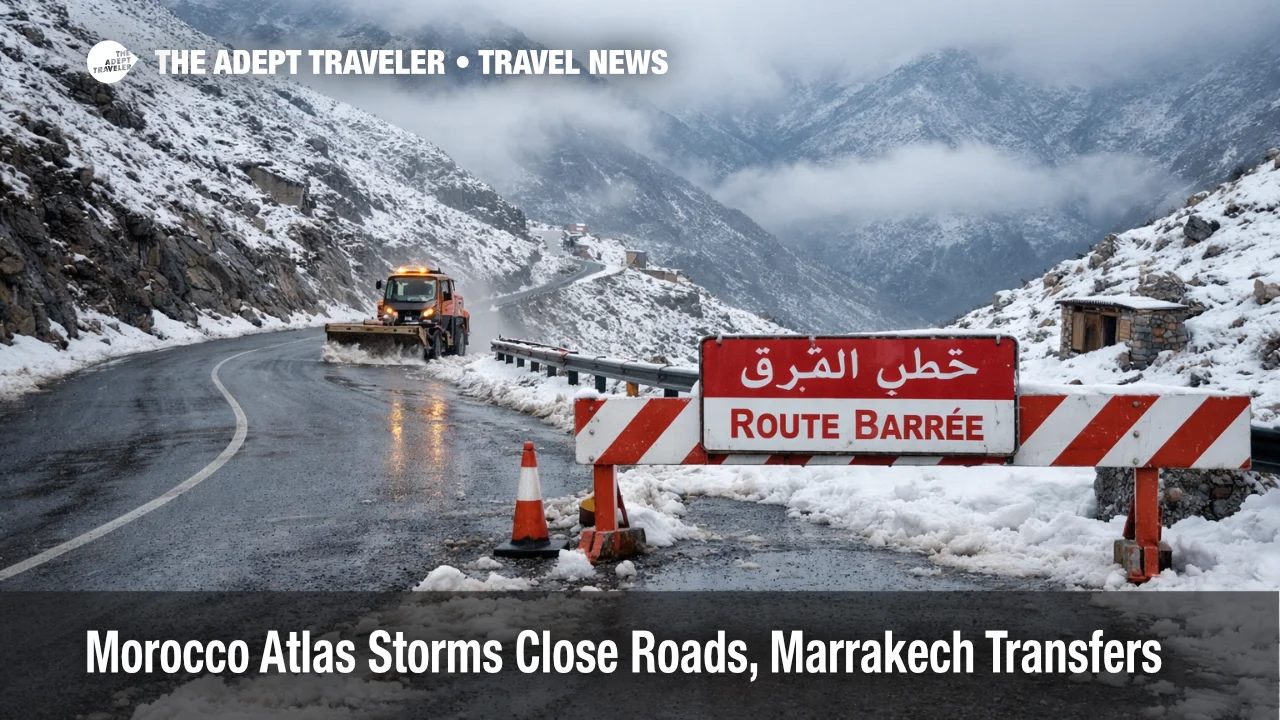 Morocco Atlas road closures on a snowy Tizi n'Tichka Pass slow Marrakech transfers into the mountains