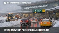 Toronto snowstorm Pearson access slows as vehicles crawl toward YYZ under heavy snow and reduced road capacity