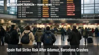 Spain rail strike risk as travelers wait under boards at Barcelona Sants, facing last minute Renfe cancellations