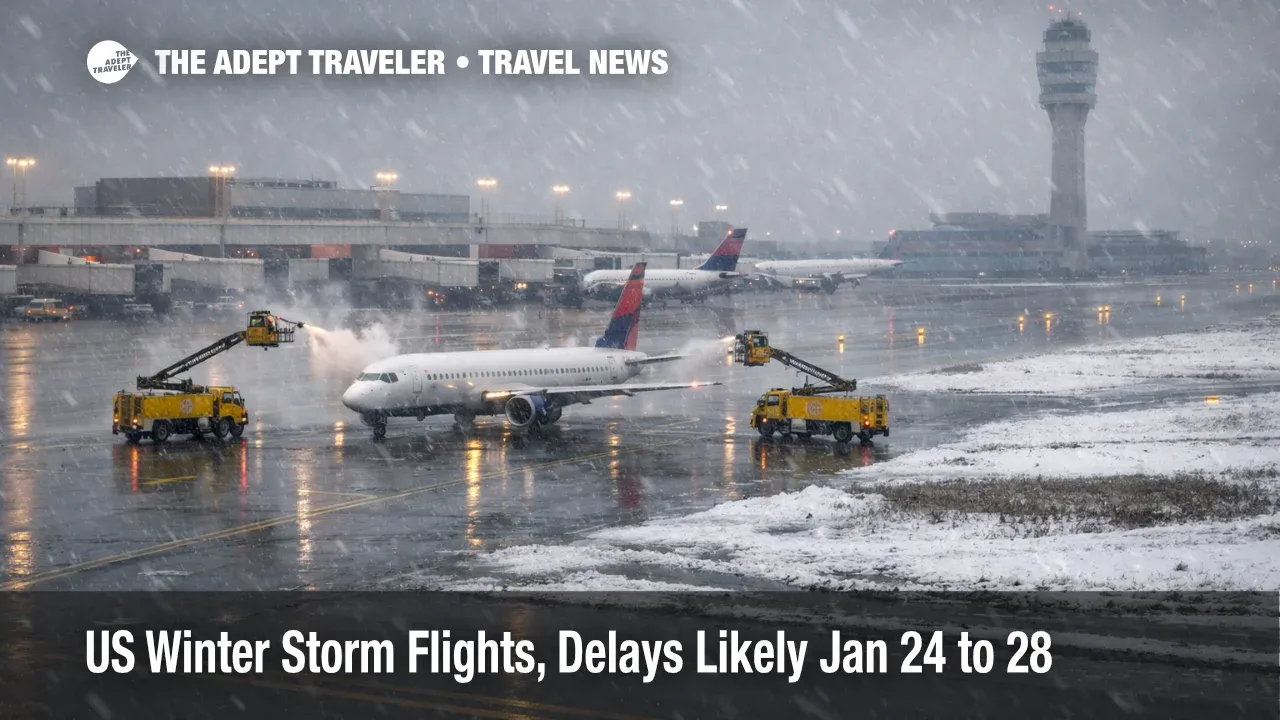 US winter storm flights hit ATL, deicing trucks and slushy taxiways show delay risk during the weekend cold snap