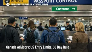 Canada advisory US entry limits shown by queues at JFK immigration booths as travelers confirm documents and long stay status
