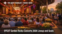 EPCOT Garden Rocks concerts seating fills early at America Gardens Theatre, with guests queuing for evening shows