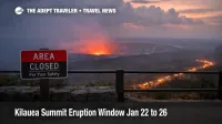 Kilauea summit eruption window overlooks show haze and closure warnings, signaling vog and access risk for park visitors