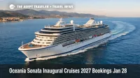 Oceania Sonata Inaugural Cruises ship underway near Civitavecchia as travelers plan 2027 sailings and booking timing