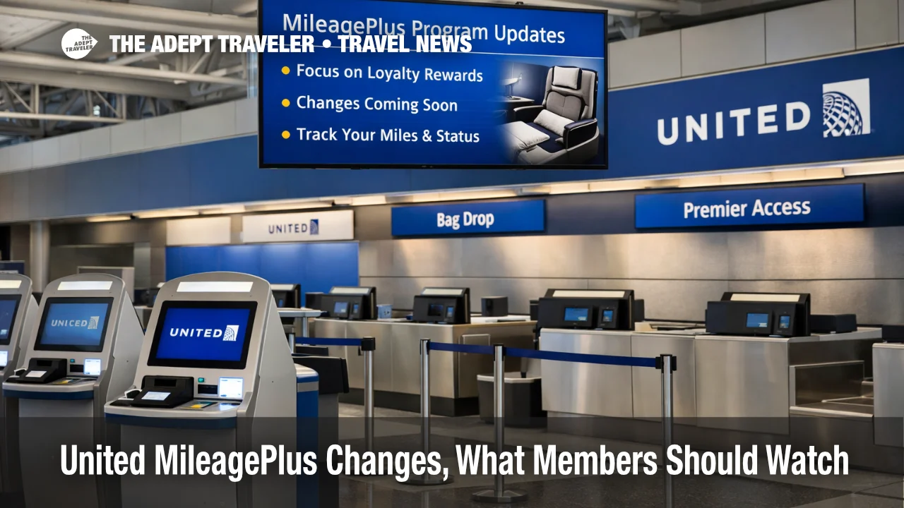 United MileagePlus changes shown at a United check in hall, highlighting loyalty program uncertainty for flyers