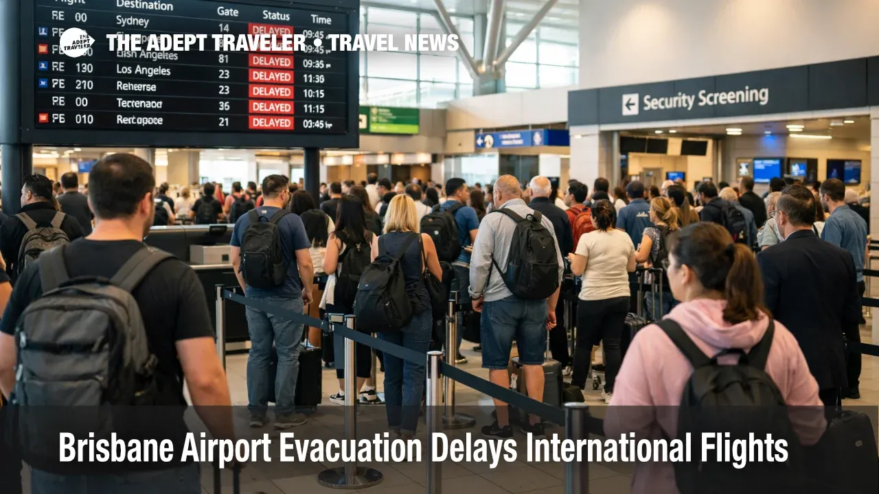  Brisbane Airport evacuation delays as passengers re enter departures hall and queues rebuild after a false alarm