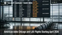 American Chicago and LAX flights, passengers scan ORD departures board as new routes launch in spring 2026
