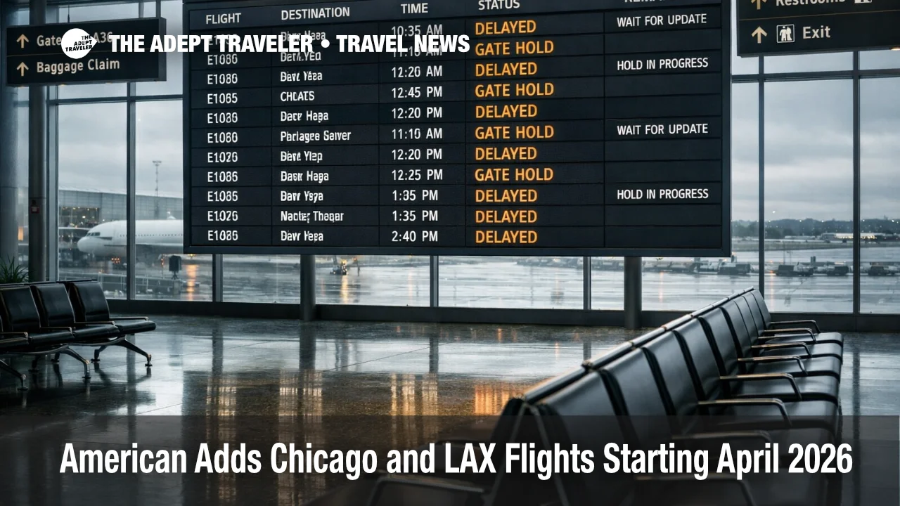 American Chicago and LAX flights, passengers scan ORD departures board as new routes launch in spring 2026