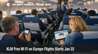 KLM free Wi Fi Europe flights, passengers use devices on board while Flying Blue login enables complimentary internet