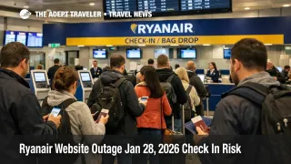 Ryanair online check in outage forces airport lines, travelers queue at Dublin Airport check in with phones in hand