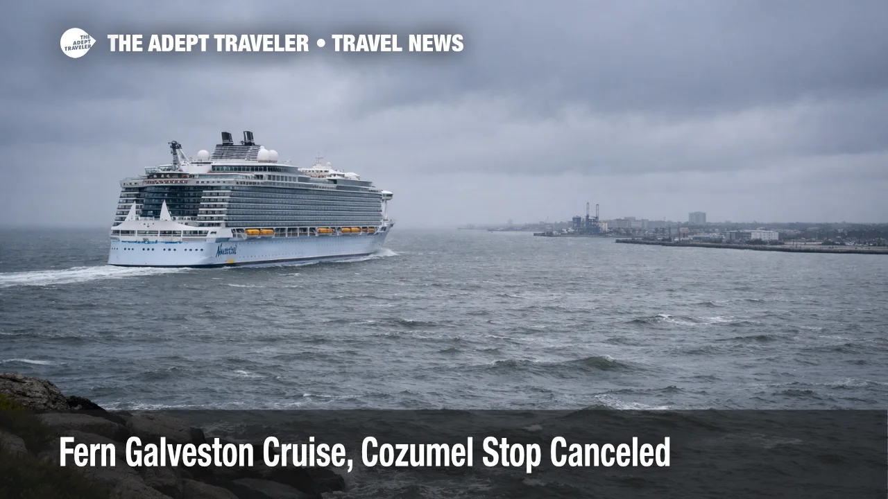 Fern Galveston cruise Cozumel canceled, ship returns early under overcast skies as travelers rush to rebook flights