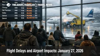 U.S. flight delays January 27 shown on a Boston Logan departures board as travelers wait while deicing continues
