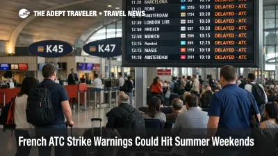 French ATC strike risk shown on a Paris departures board as travelers wait during weekend delay warnings