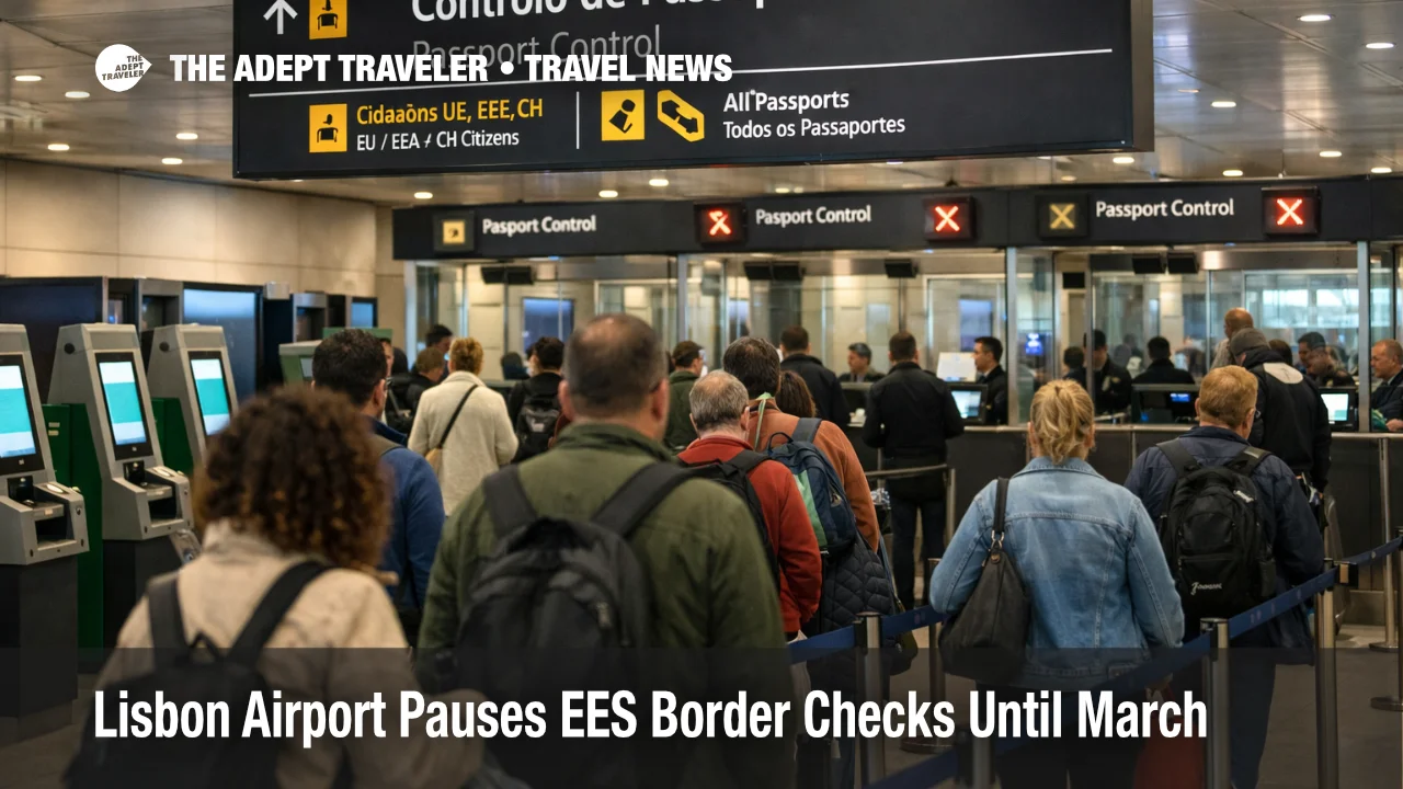 Lisbon Airport EES pause, arrivals passport control queues and border booths raise connection and transfer risk
