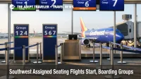 Southwest boarding groups replace open seating, gate screens show Groups 1 to 8 as assigned seats begin on flights
