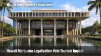 Hawaii marijuana referendum tourism impact, Hawaii State Capitol exterior, highlighting policy uncertainty for visitors
