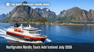 Hurtigruten Nordic tours 2026 ship sails near Lofoten as travelers plan rail and Coastal Express segments