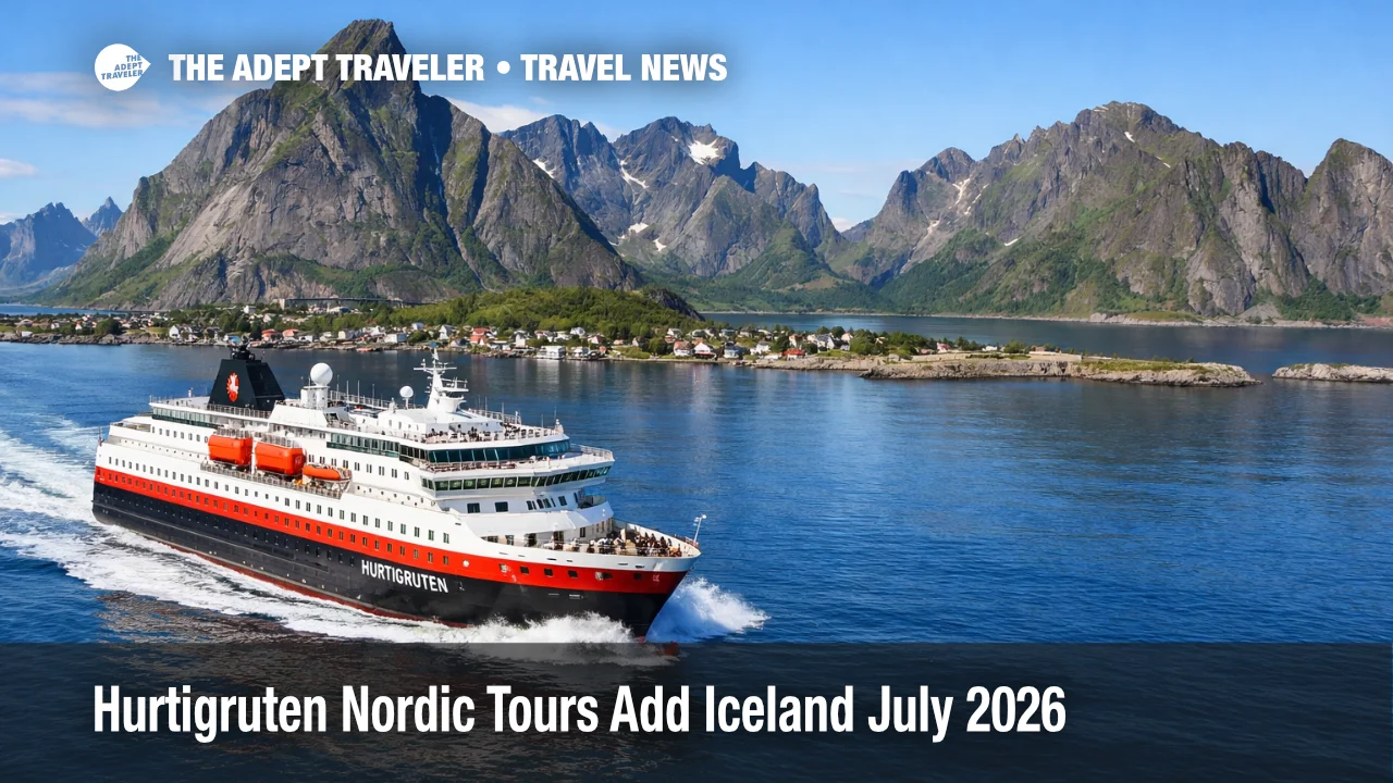 Hurtigruten Nordic tours 2026 ship sails near Lofoten as travelers plan rail and Coastal Express segments