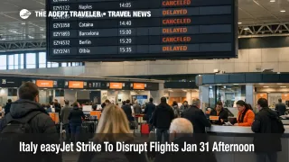 Italy easyJet strike shown on Milan Malpensa departures board as travelers face Jan 31 afternoon delays