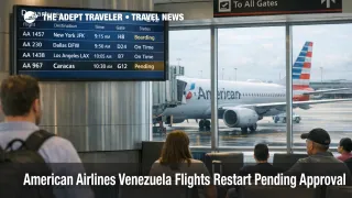 American Airlines Venezuela flights restart planning at Miami airport as travelers check a Caracas departure board