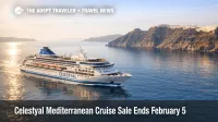 Celestyal Mediterranean cruise sale, ship sailing the Aegean near Santorini as travelers book discounted cabins before February 5