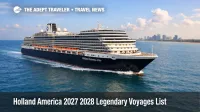 Holland America Legendary Voyages ship sails off Miami, as travelers plan 28 to 47 day cruises and flights
