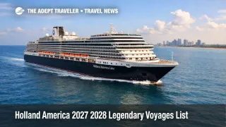 Holland America Legendary Voyages ship sails off Miami, as travelers plan 28 to 47 day cruises and flights