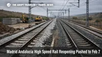 Madrid Andalucía high speed outage shown by closed high speed tracks near Córdoba with repair work and empty catenary lines