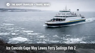  Cape May Lewes Ferry ice cancellations shown by a ferry moving through Delaware Bay ice near the terminals