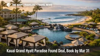Grand Hyatt Kauai Paradise Found deal, empty Poipu pool cabanas and oceanfront setting signal a limited time 2026 package