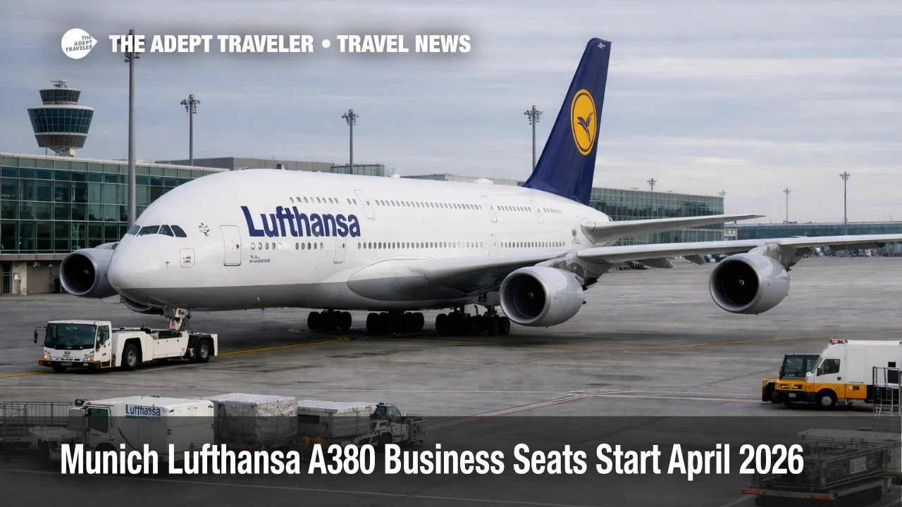 Lufthansa A380 business retrofit at Munich Airport, A380 at gate as travelers face seat map and aircraft swap risk