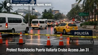 Puerto Vallarta protest cruise access roadblocks snarl traffic na tour vans