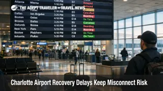 Charlotte airport recovery delays shown as travelers watch a CLT departures board during the post-snow reset helper comment
