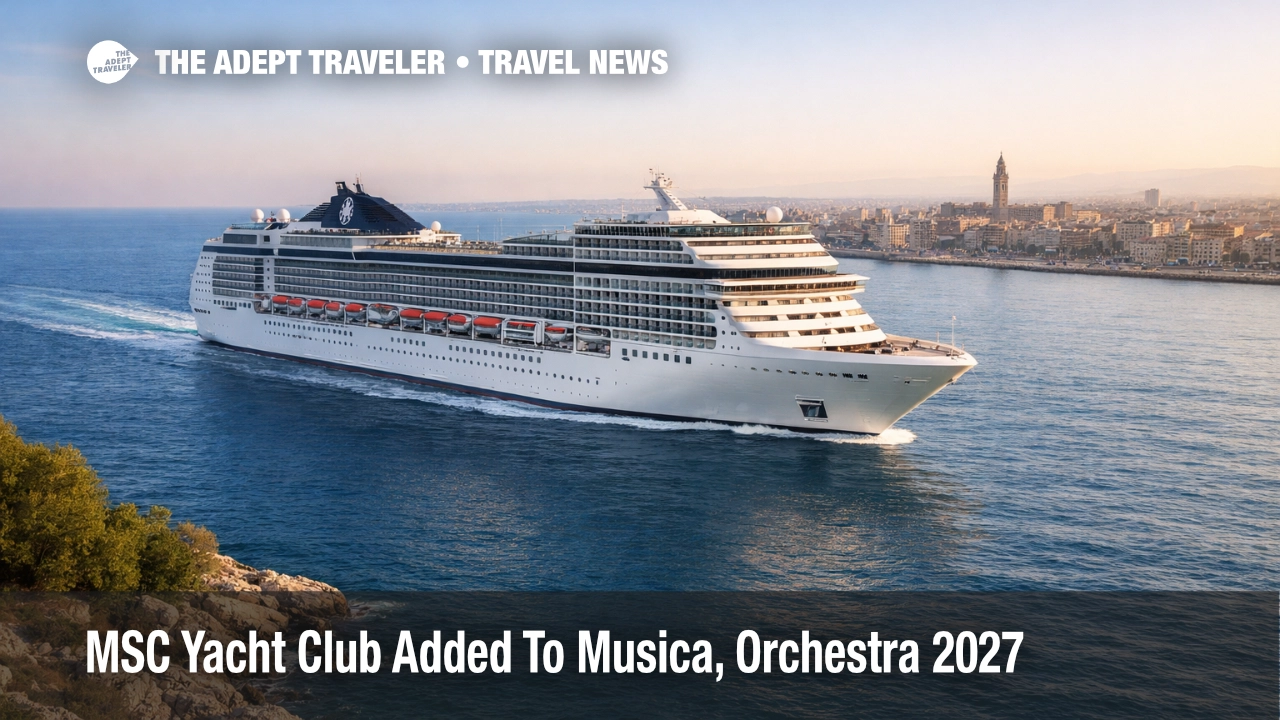 MSC Yacht Club Musica Orchestra upgrade shown near Bari, helping travelers plan suite bookings