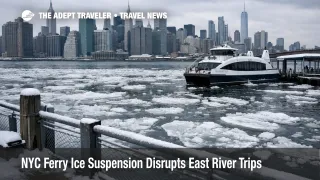 NYC Ferry ice suspension leaves ice floes on the East River, forcing longer subway routes and tighter airport transfers