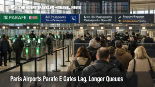  Paris airports Parafe queues at CDG show longer passport control lines as some travelers are routed to manual processing