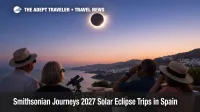 Smithsonian 2027 eclipse trips Spain, travelers watch totality from an Andalusia resort terrace near the coast.