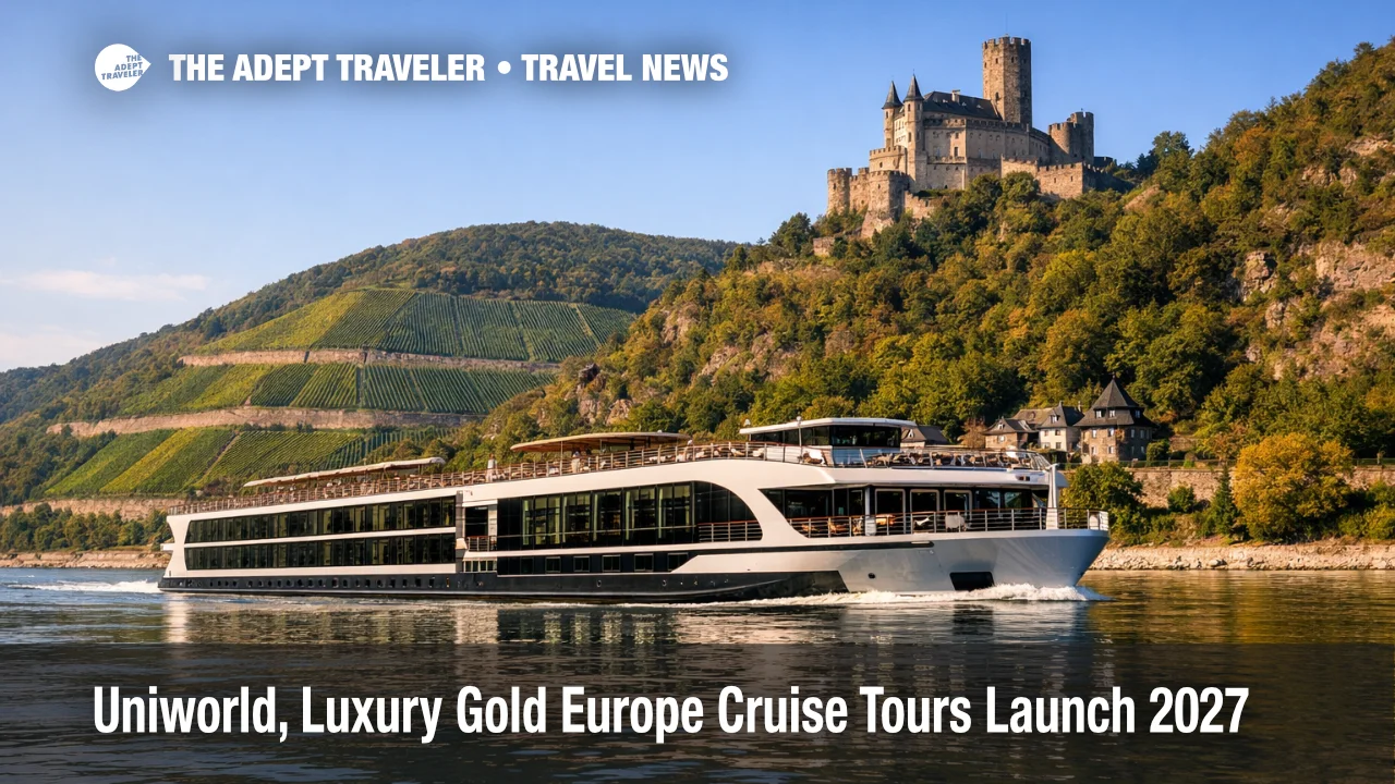 Uniworld Luxury Gold cruise tours, river ship on the Rhine, signaling new 2027 Europe cruise and tour packages
