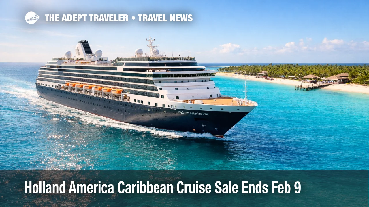 Holland America Caribbean cruise sale image, ship underway near RelaxAway, Half Moon Cay as families plan spring sailings