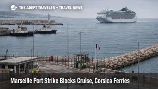  Marseille port strike cruise ferries, a cruise ship waits offshore as blocked harbor access disrupts sailings
