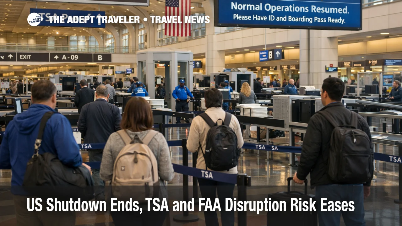 US shutdown ends TSA FAA as security lines move faster in a Washington airport checkpoint hall