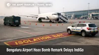 Bengaluru airport hoax bomb delay scene shows a jet in isolation bay at BLR after a security remark disrupts departures