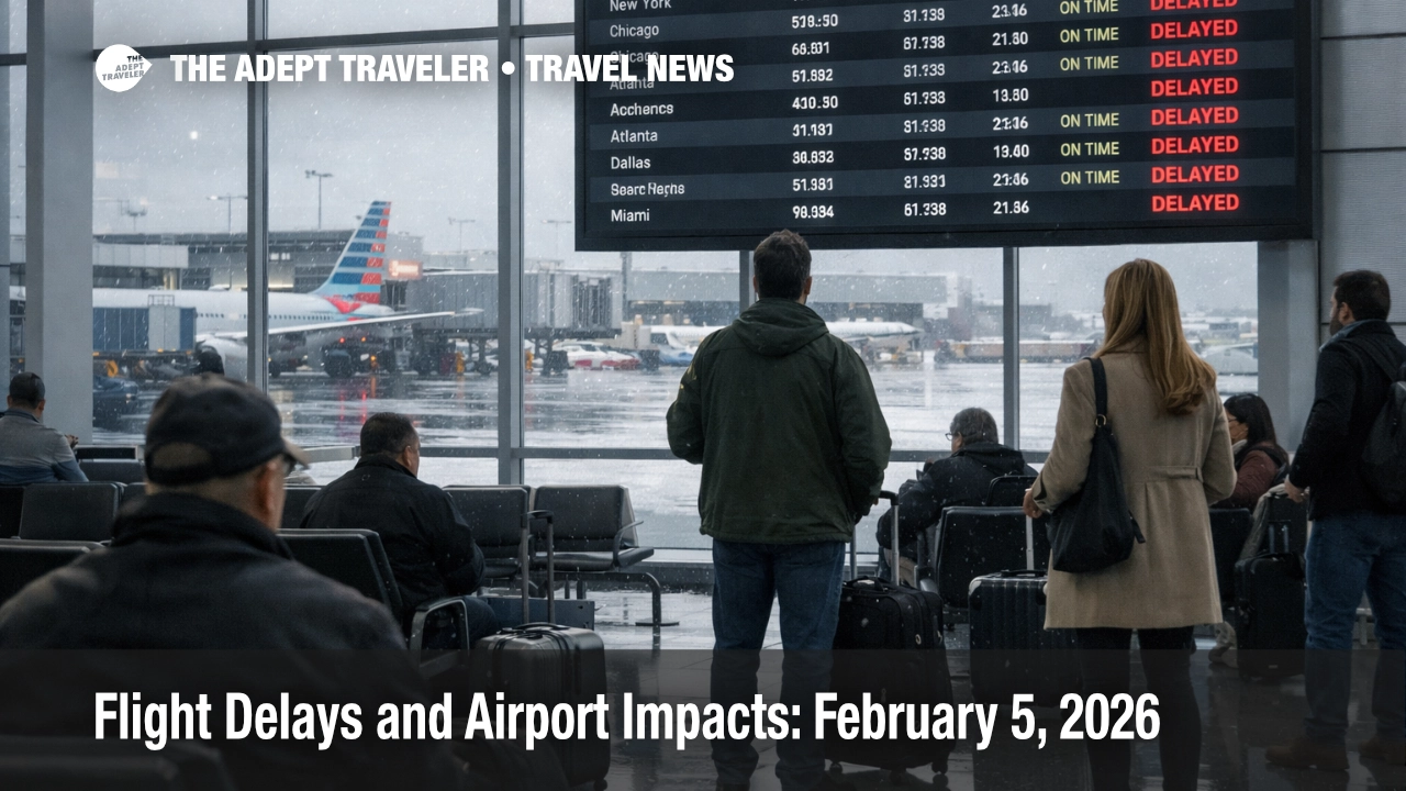 Charlotte flight delays February 5, travelers watch CLT departures board as low ceilings and snow slow arrivals