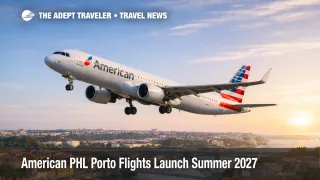 Philadelphia Porto nonstop, American jet climbs over the Douro River and Dom Luís I Bridge at sunrise