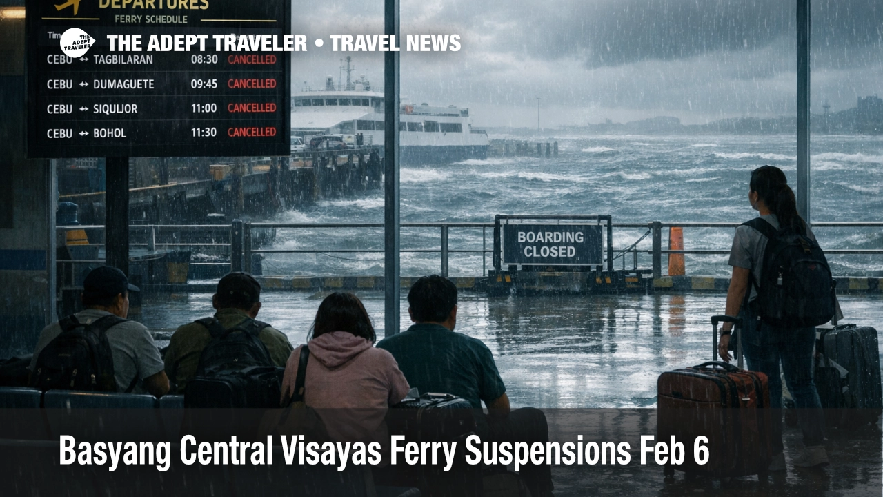Stranded travelers wait at Cebu port as Basyang Central Visayas ferries remain suspended in rough seas