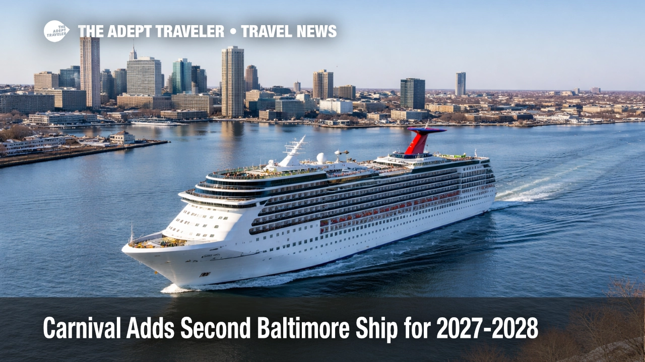 Carnival adds second Baltimore ship, a cruise vessel sails past the harbor, signaling more 2027 28 itinerary options